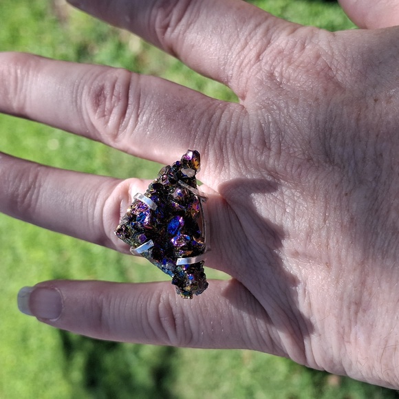 New Titanium Druzy 925 Silver Ring. - Picture 3 of 13